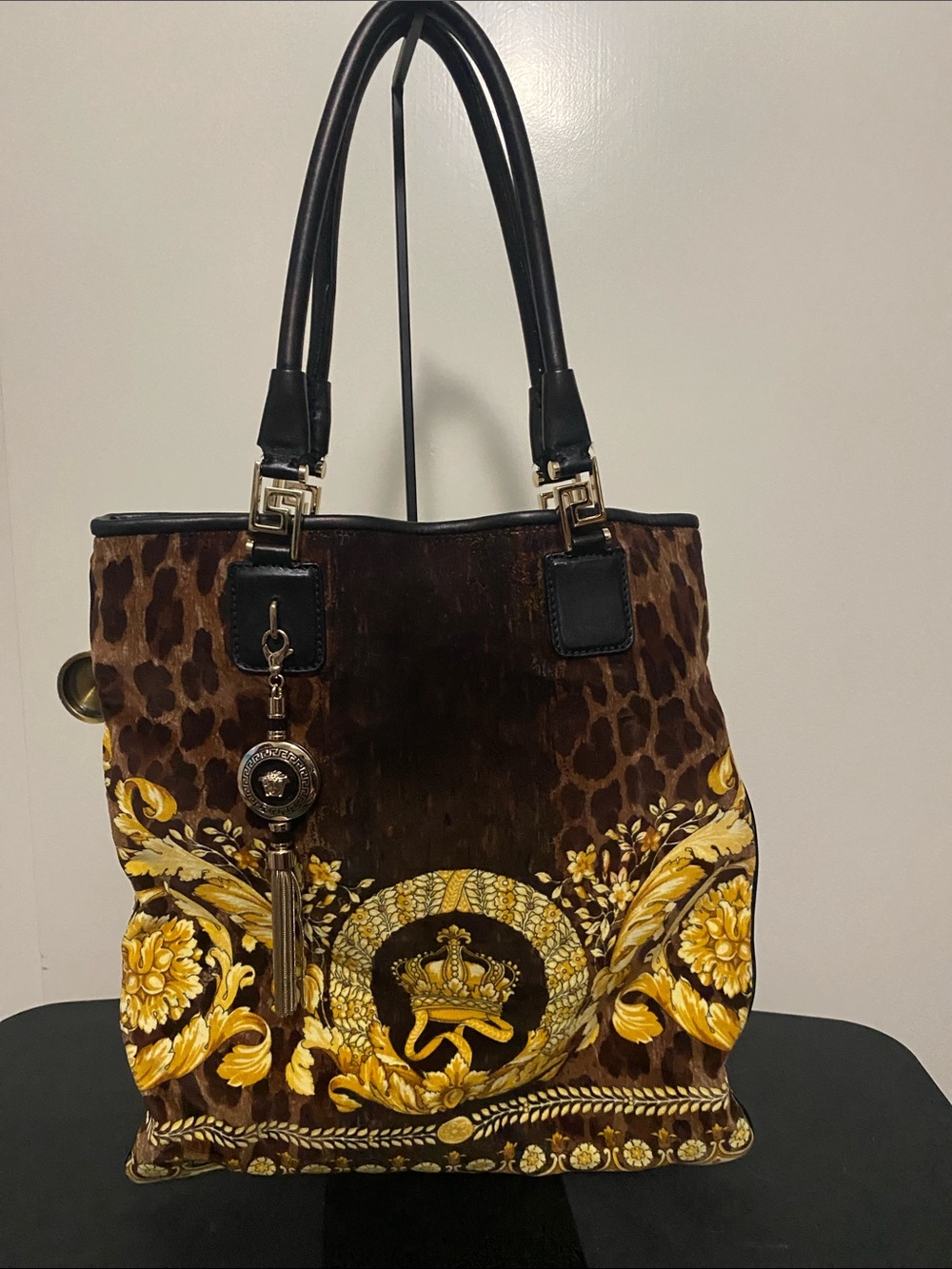 Gianni Versace Leopard Print Velvet Bucket Bag